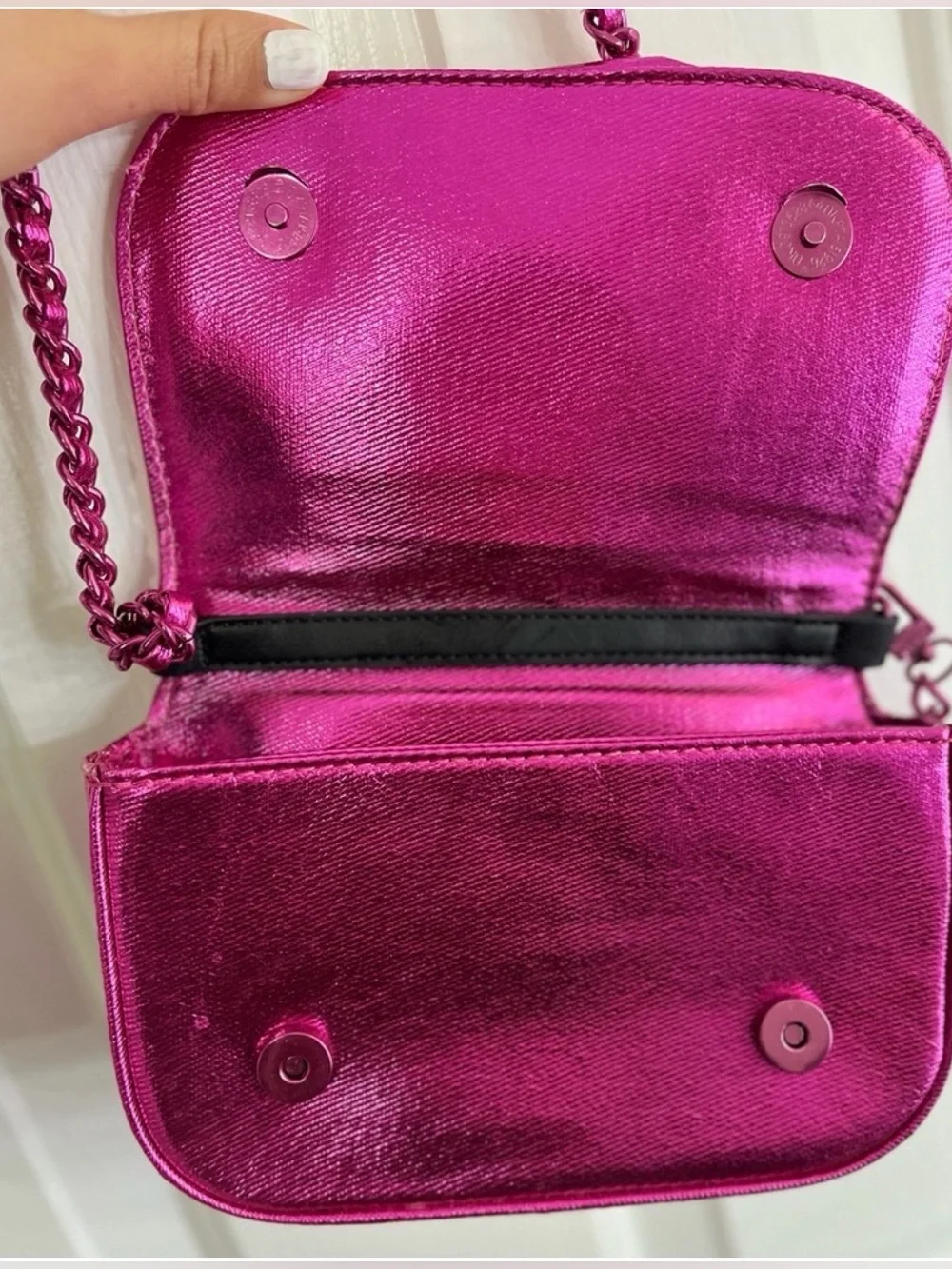 Steve Madden Metallic Fuchsia Crossbody Bag with flower Detail